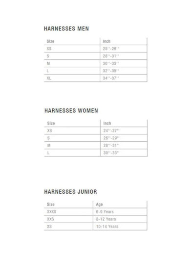 ION Harness Size Chart