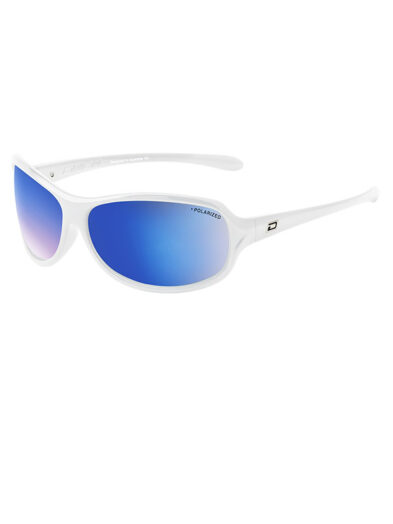 Dirty Dog KeeKee Sunglasses. White Frame. Grey/Blue Fusion Mirror Polarised Lens.
