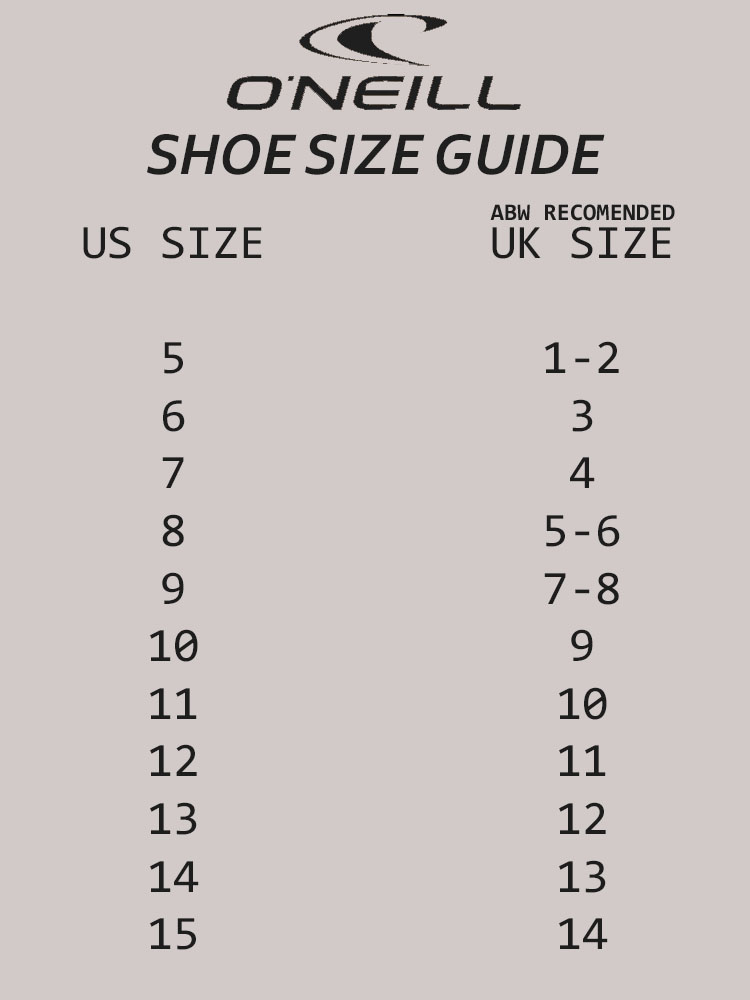 ONeill Shoe size guide