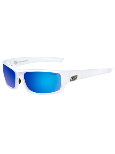 Dirty Dog Clank Sunglasses - White Frame/ Grey Blue Mirror Polarised Lens - 53241